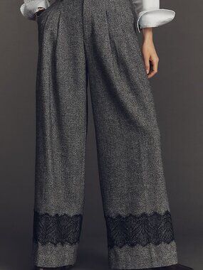 ANTHROPOLOGY NEW Wide Leg Gray Tweed Lace Trousers by Maeve SIZE M